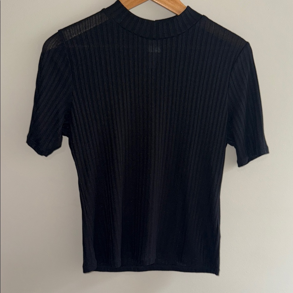 H&M Black Ribbed Short Sleeve Top